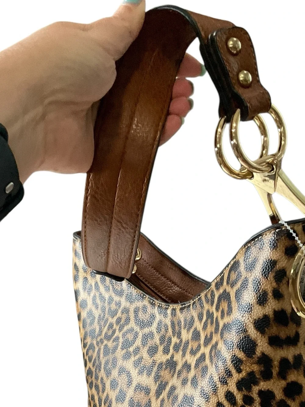 Jen & Co Leopard Print Hobo Bag with Tassel Zips - Brown